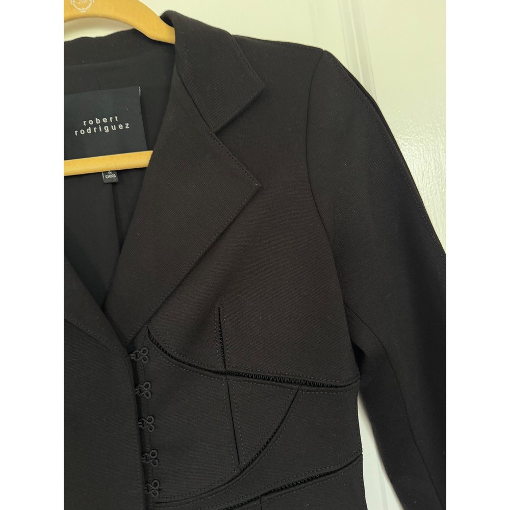 Robert Rodriguez Black Corset Hook & Eye Structured Blazer Jacket Size 4 - Picture 7 of 9